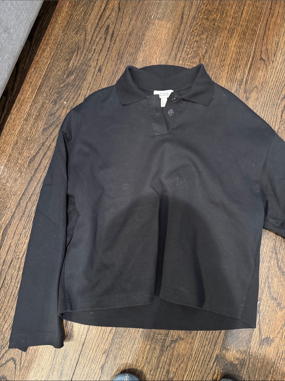 COS Black Long-Sleeve Polo Top